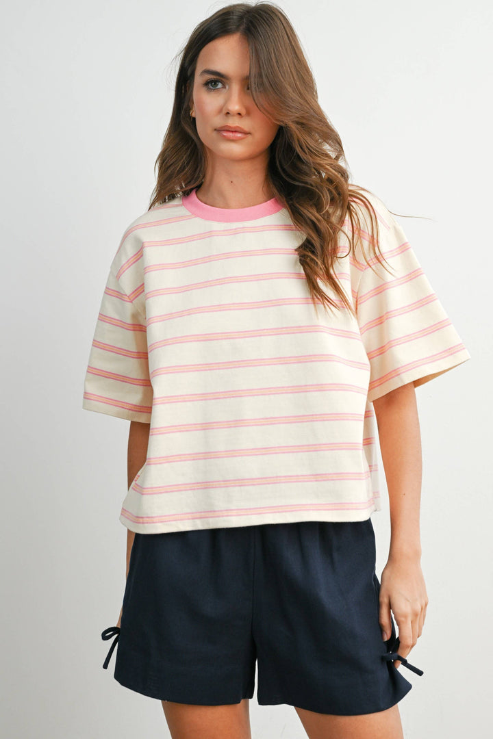 Striped Boxy Tee - Pink