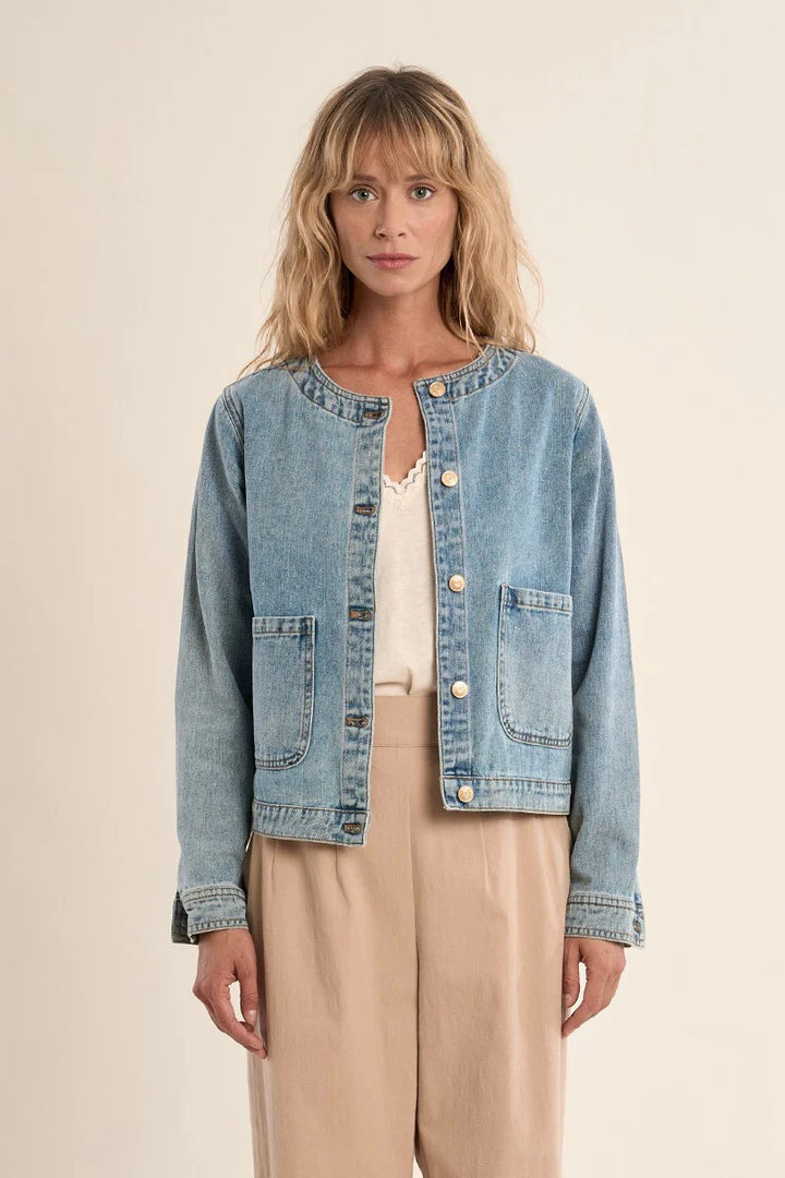 Round Neck Denim Jacket