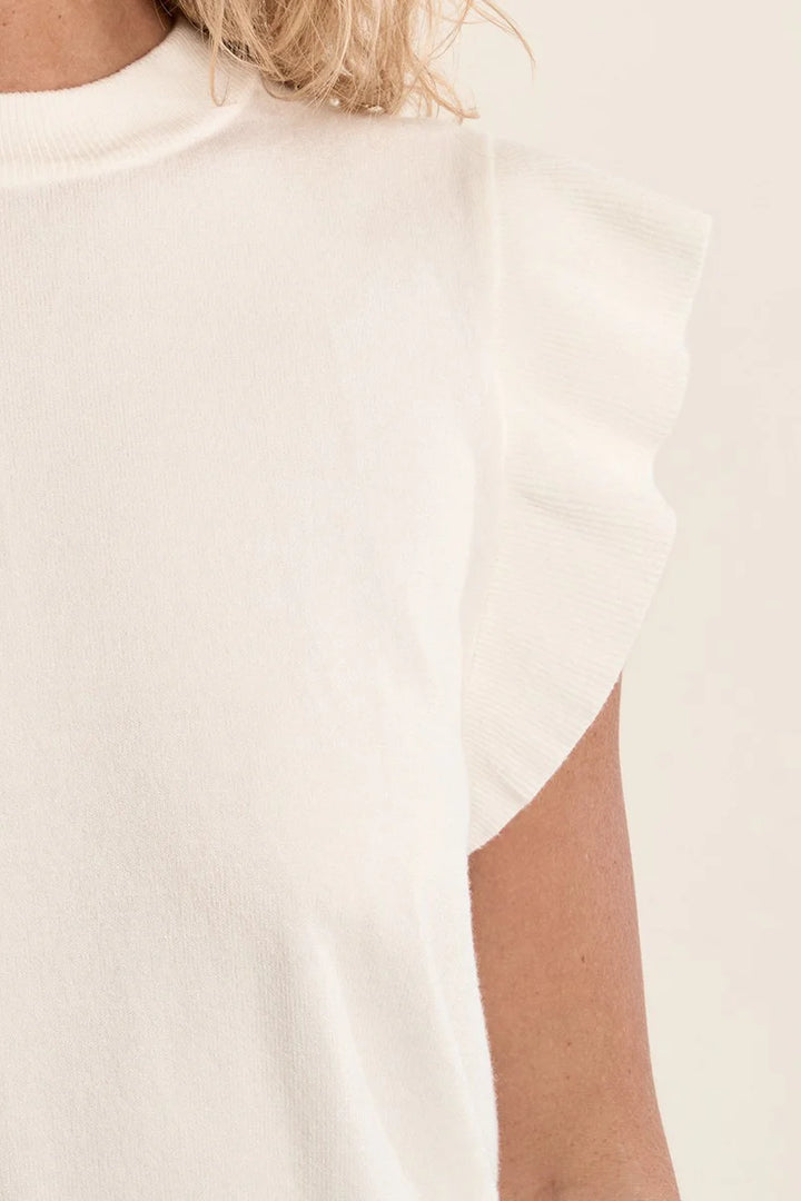 White Flutter Sleeve Top