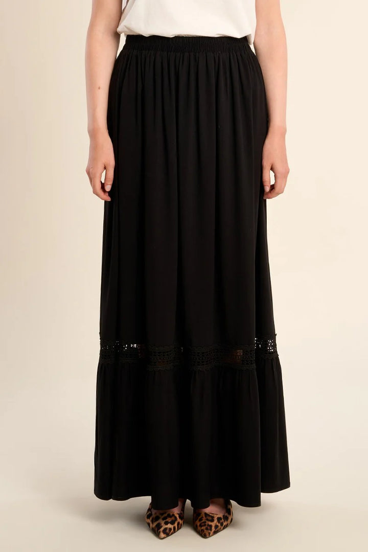 Black Openwork Maxi Skirt