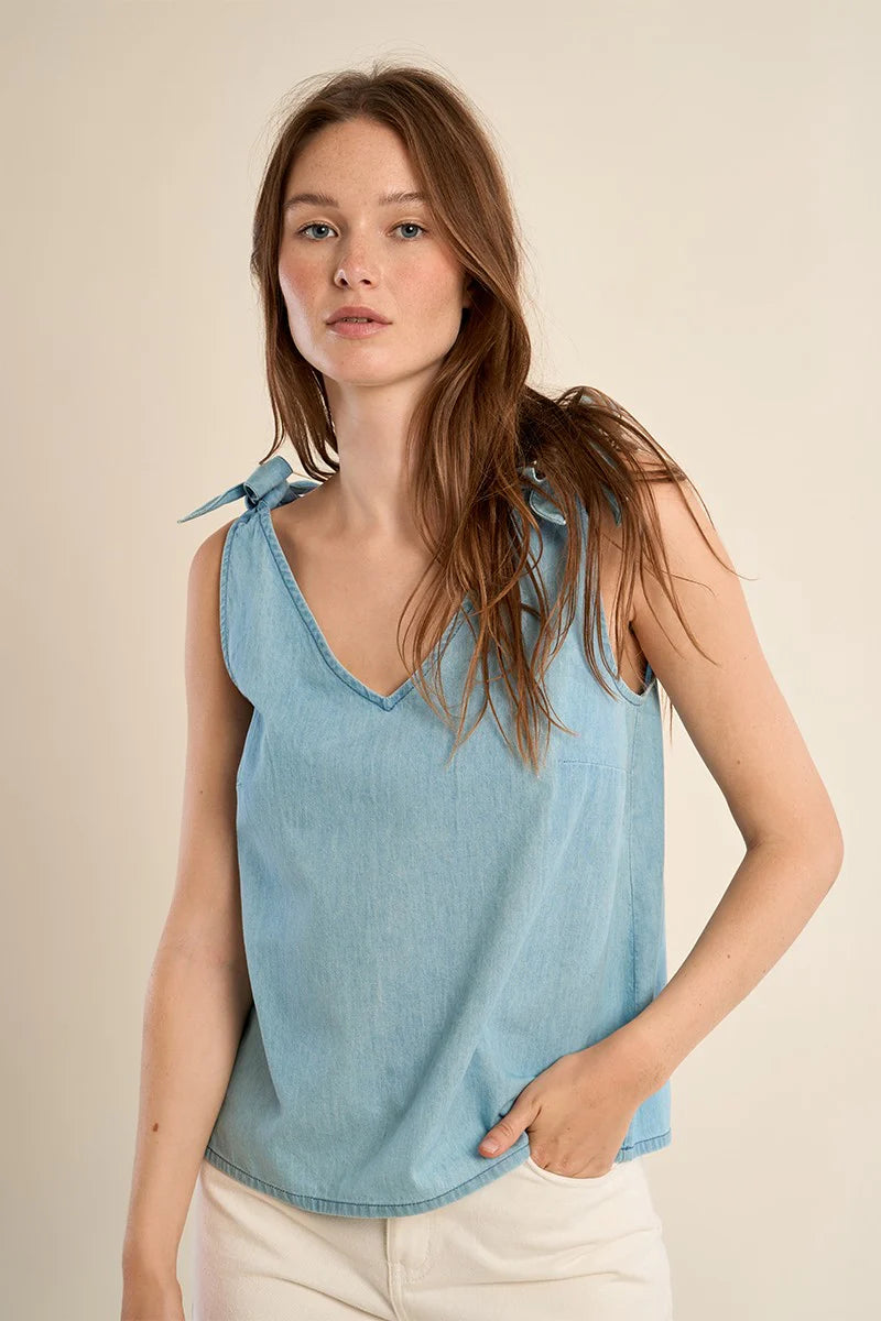 Shoulder Tie Denim Tank Top