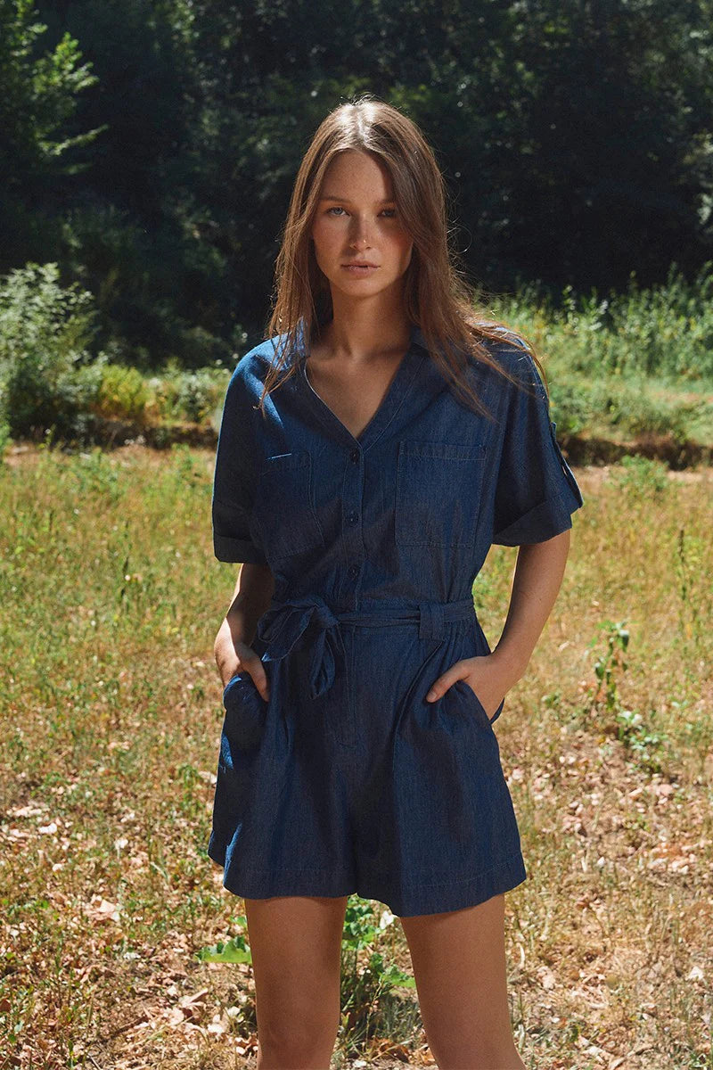 Denim Blue Button Up Belted Jumper