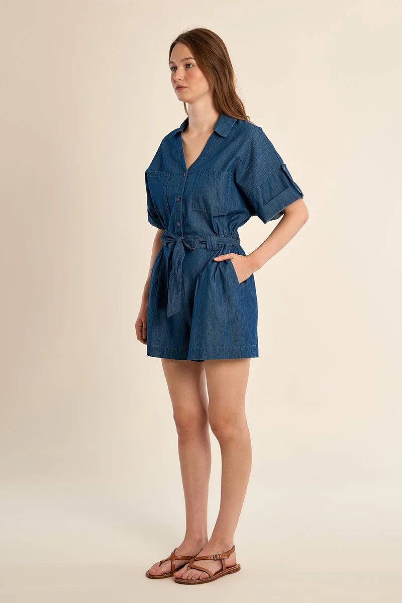 Denim Blue Button Up Belted Jumper