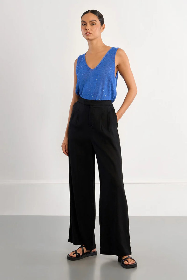 Black Linen Pleated Trousers
