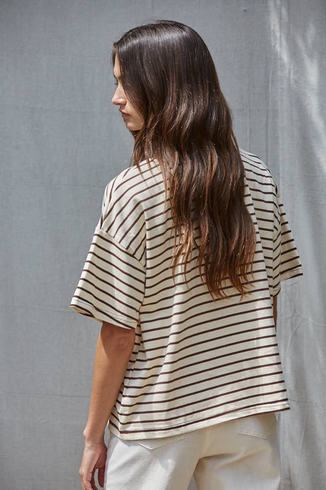 Brown Striped Boxy Tee