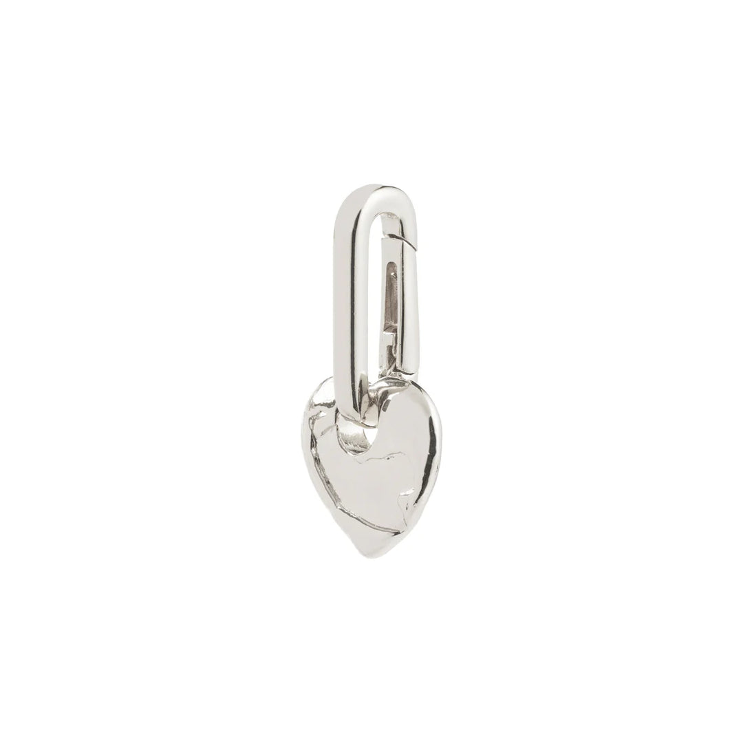 Rough Heart Charm Pendant - Silver