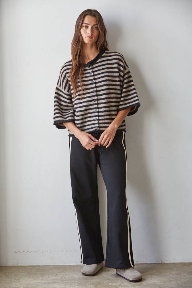 Striped Quarter Sleeve Cardigan