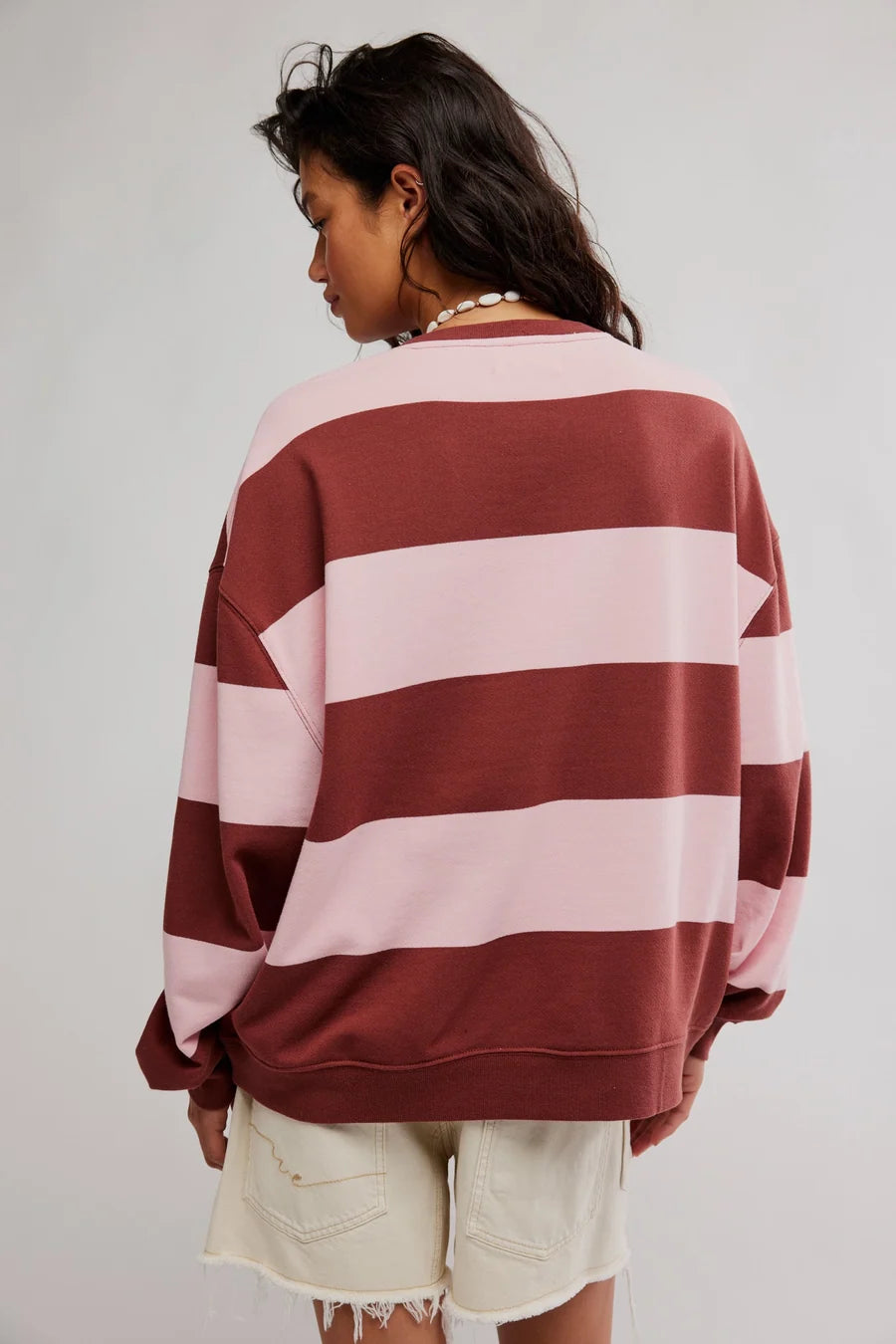 Classic Stripe Crew Wide in Strawberry Wine