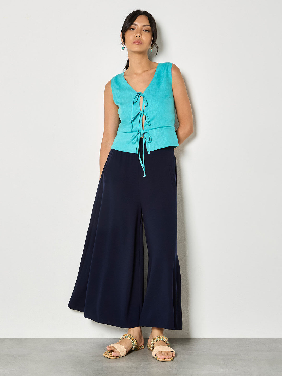 Navy Flowy Wide Leg Pant