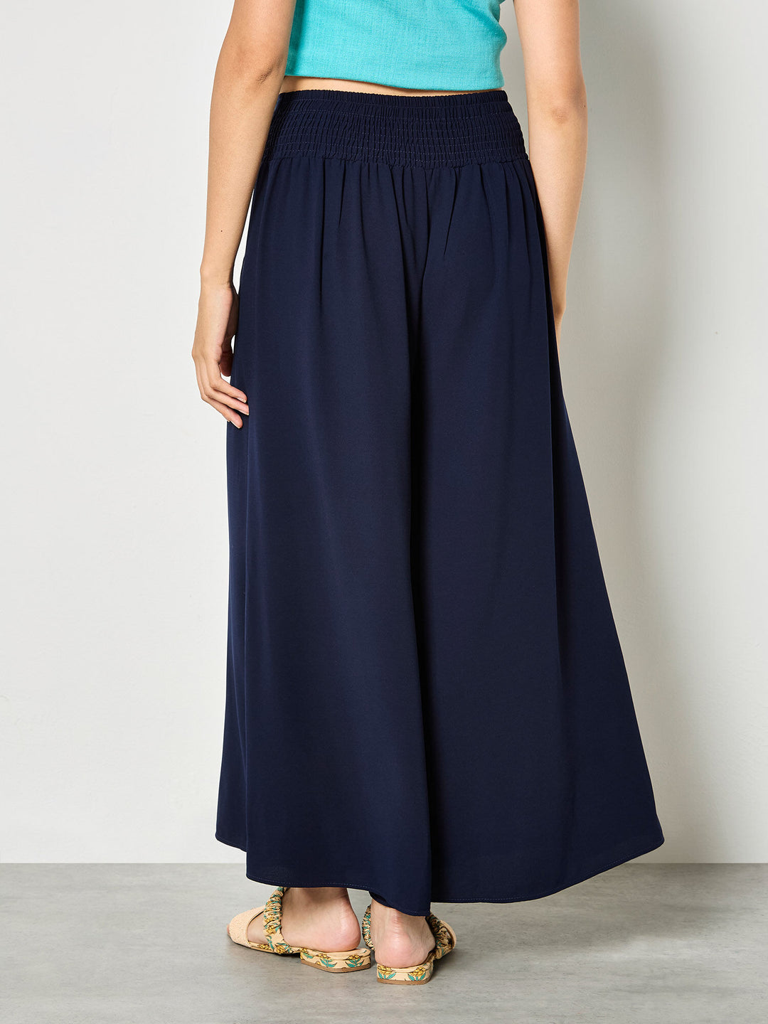Navy Flowy Wide Leg Pant