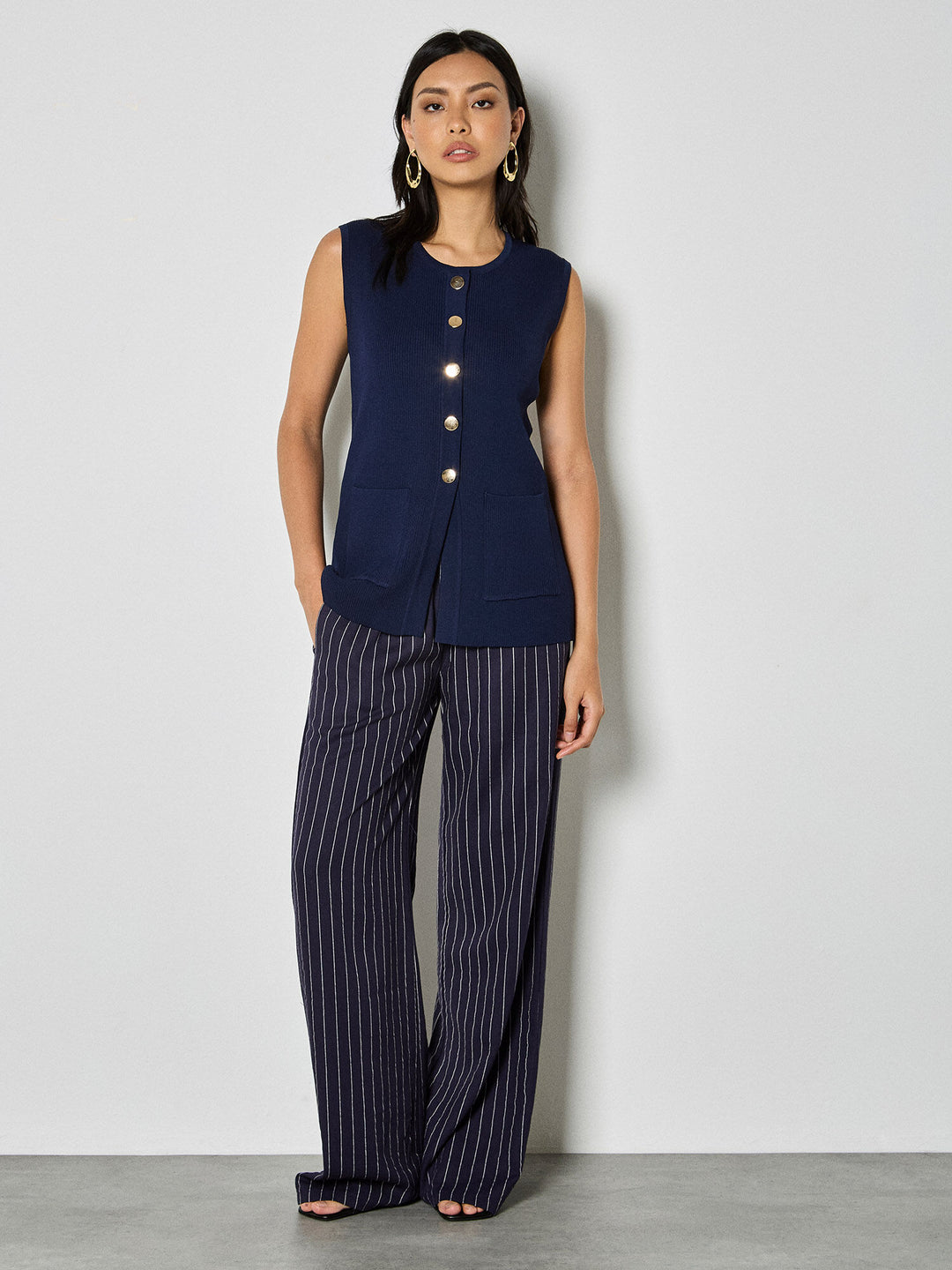Navy Ribbed Vest Top