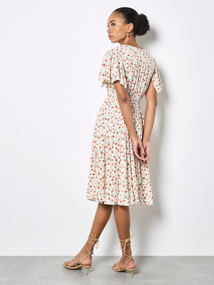 Floral Button Detail Midi Dress
