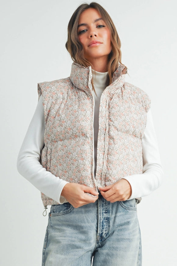 Floral Cropped Puffer Vest