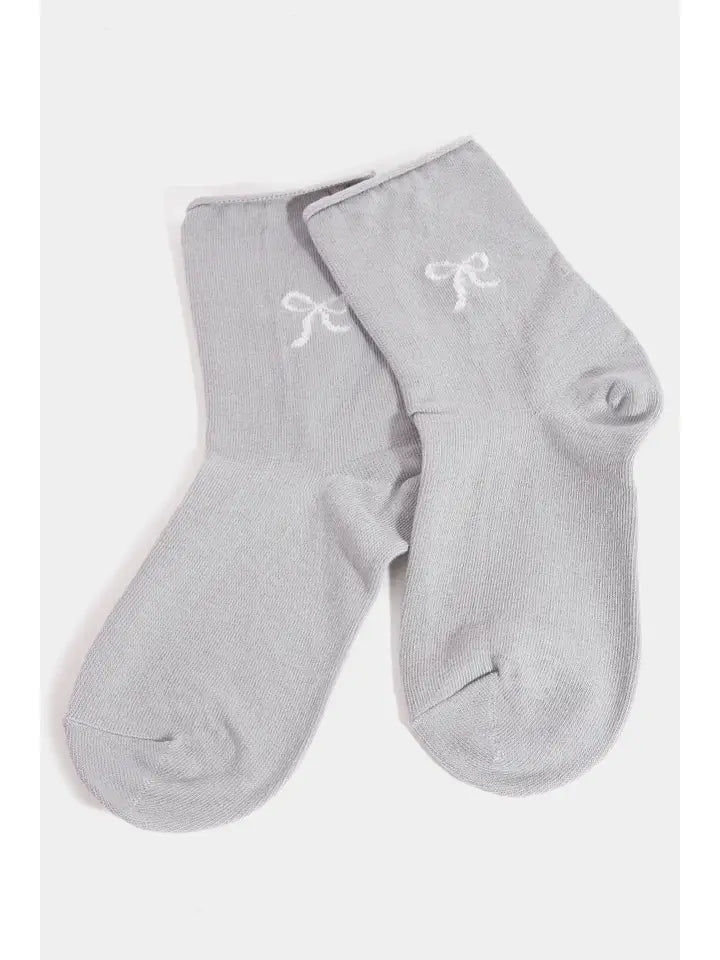 Sparkling Bow Socks - Grey