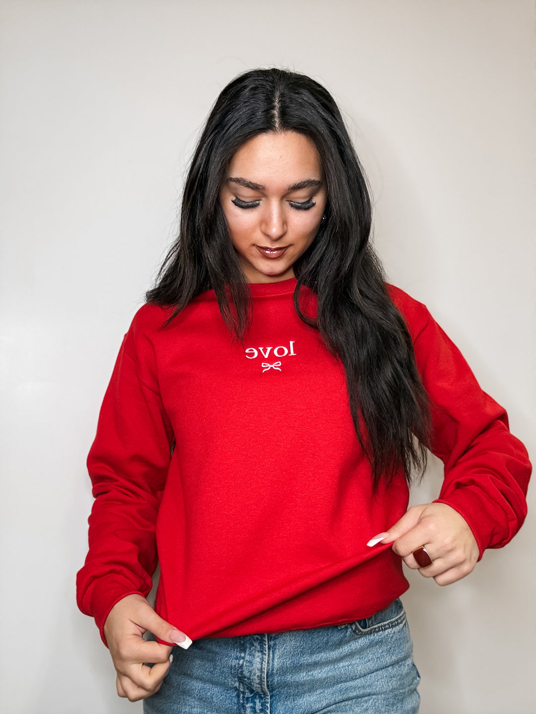 Love/Bow Embroidered Sweatshirt