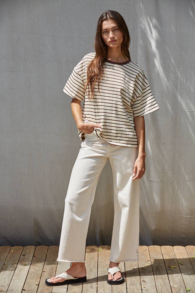 Brown Striped Boxy Tee