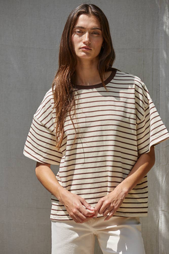 Brown Striped Boxy Tee