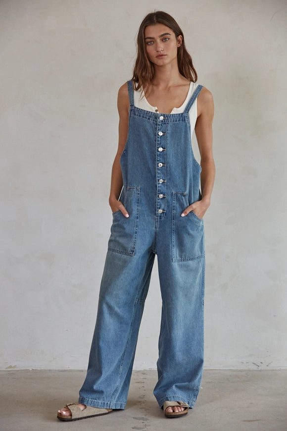 Wide Leg Denim Overalls