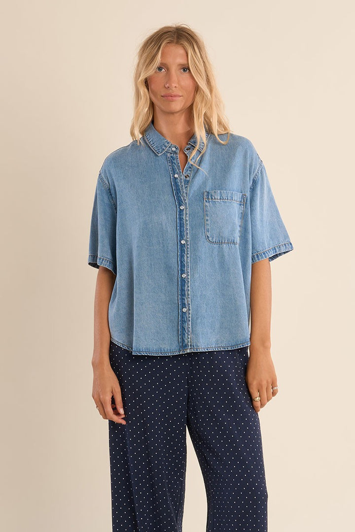Denim Short Sleeve Button Up