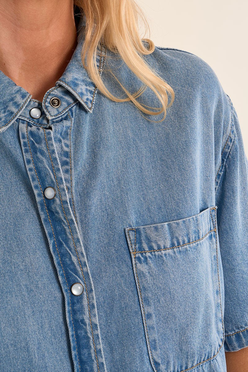 Denim Short Sleeve Button Up