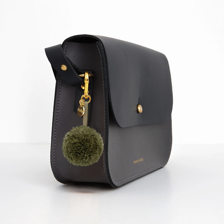 Reflective Pom Pom Ball Bag Charm - Olive