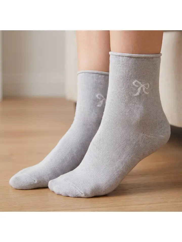 Sparkling Bow Socks - Grey