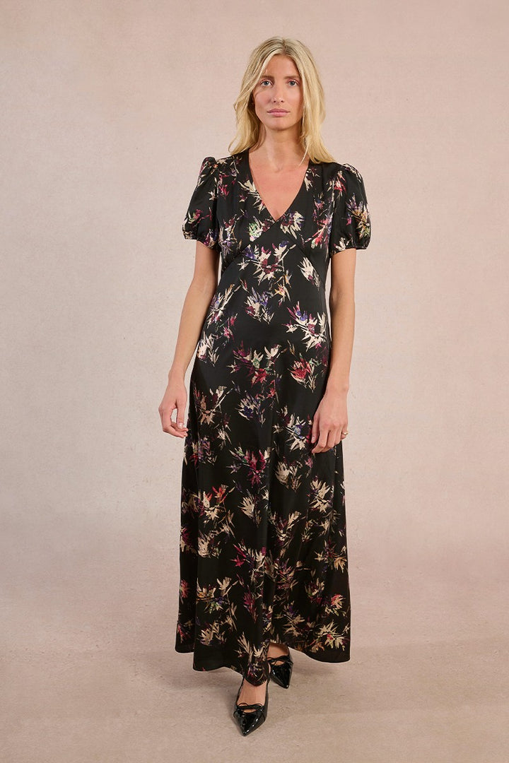 V-Neck Printed Satin Dress