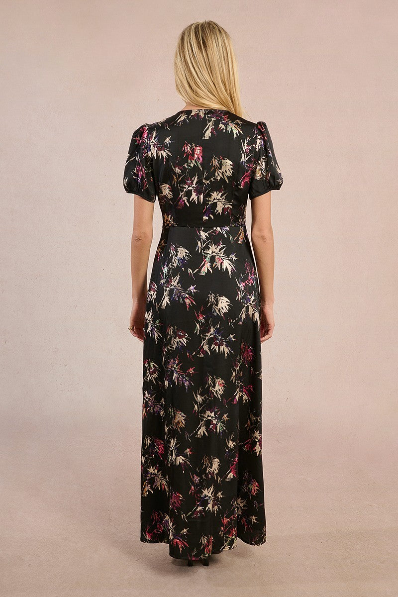 V-Neck Printed Satin Dress