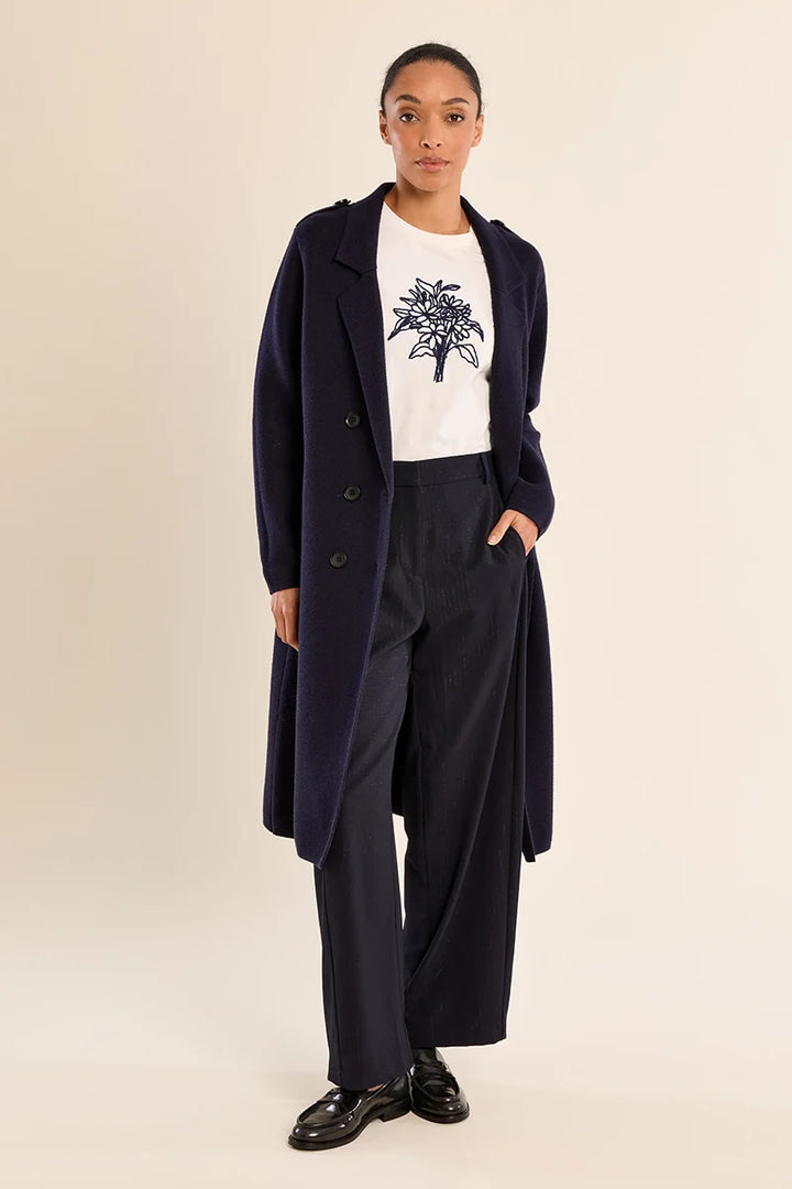 Navy Long Knitted Blazer
