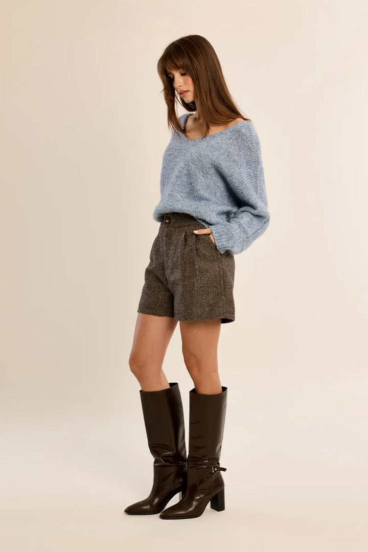 Blue V-Neck Chunky Sweater