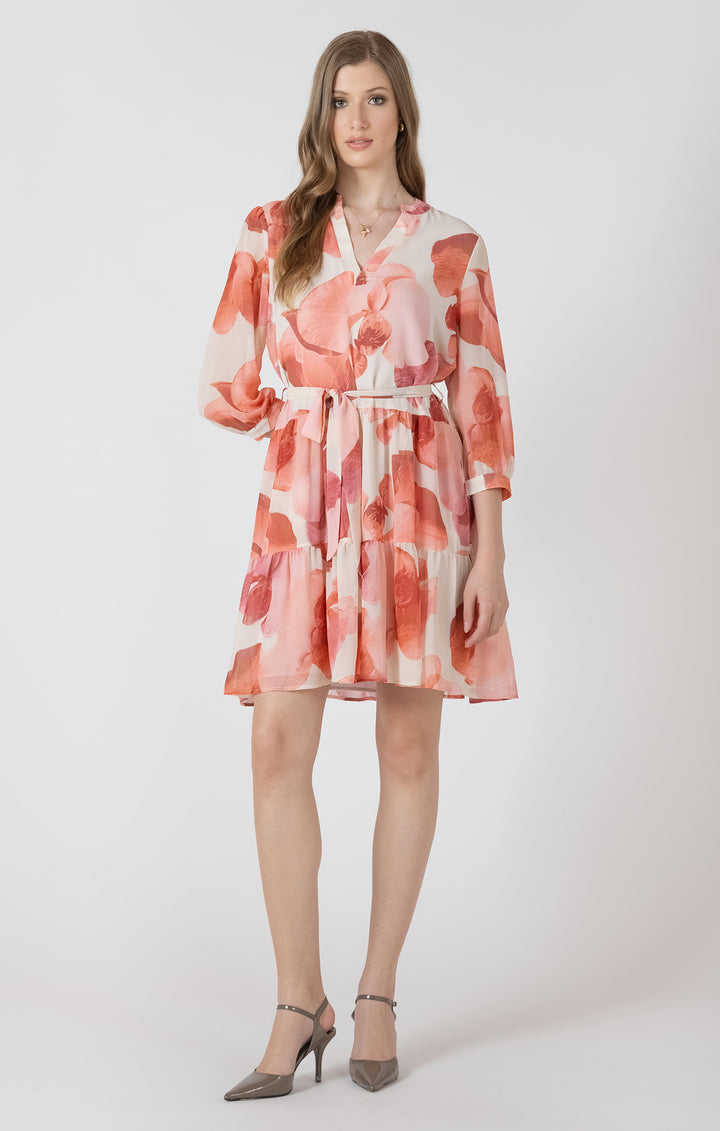 Rose Petal Belted Tiered Dress