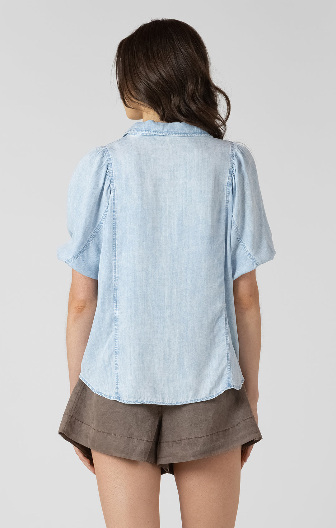 Puff Sleeve Denim Effect Blouse