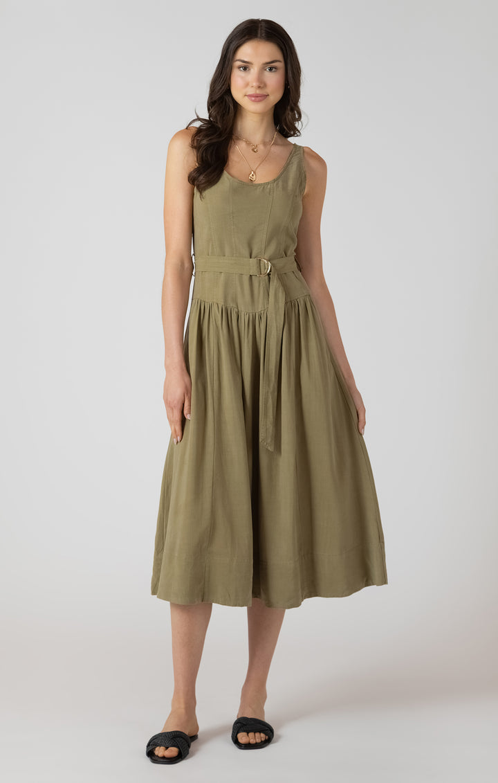 Belted Drop Waist Midi Dress