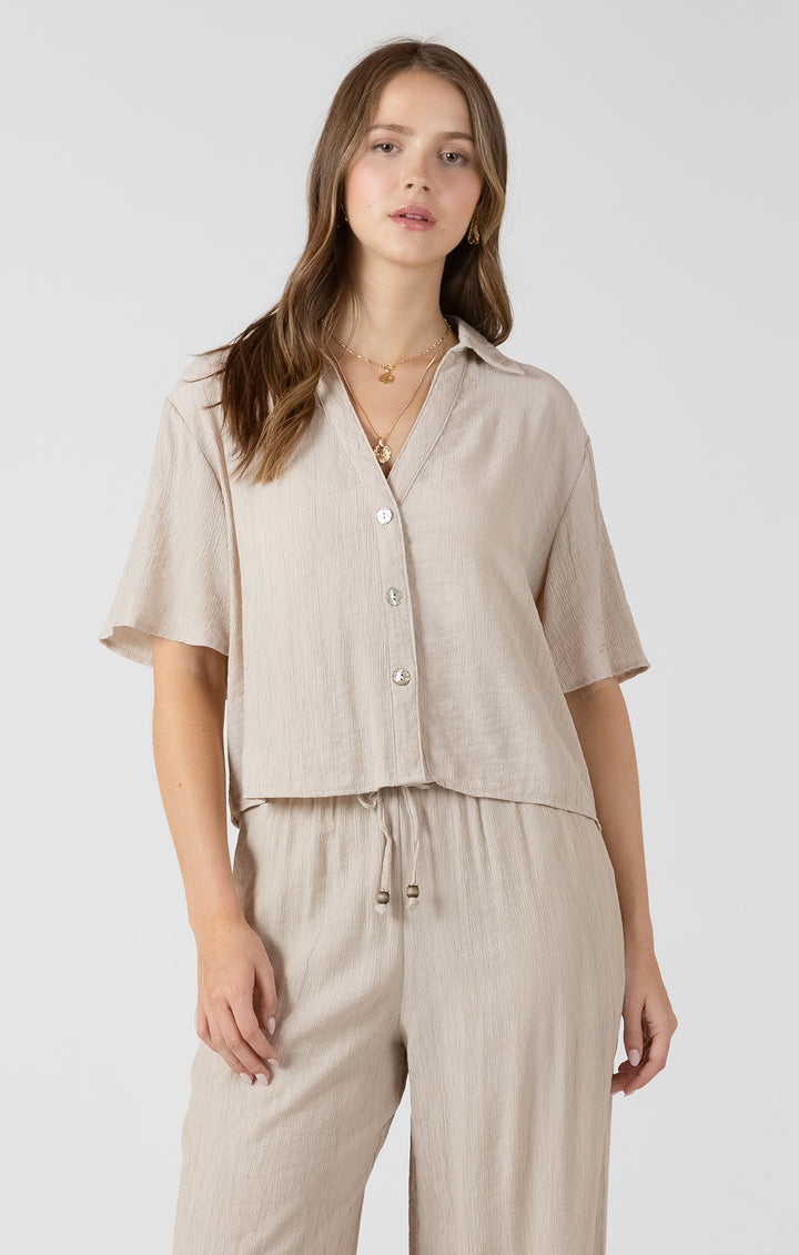 Flowy Collared Short Sleeve Blouse