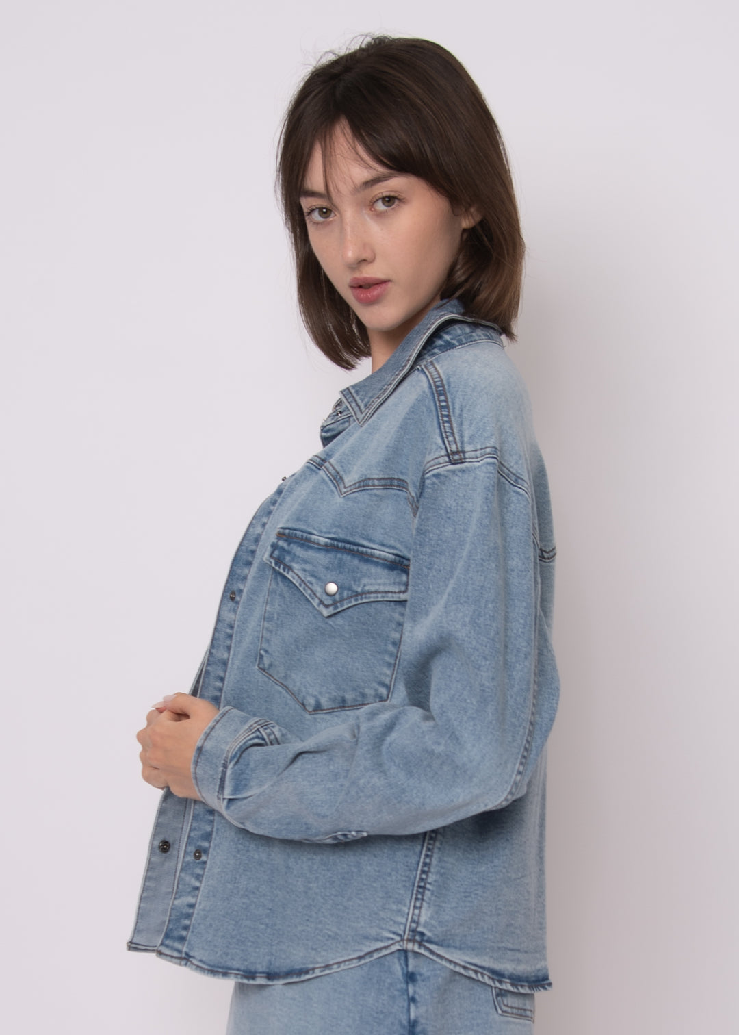 Lizette Stretch Denim Shirt - Light Wash