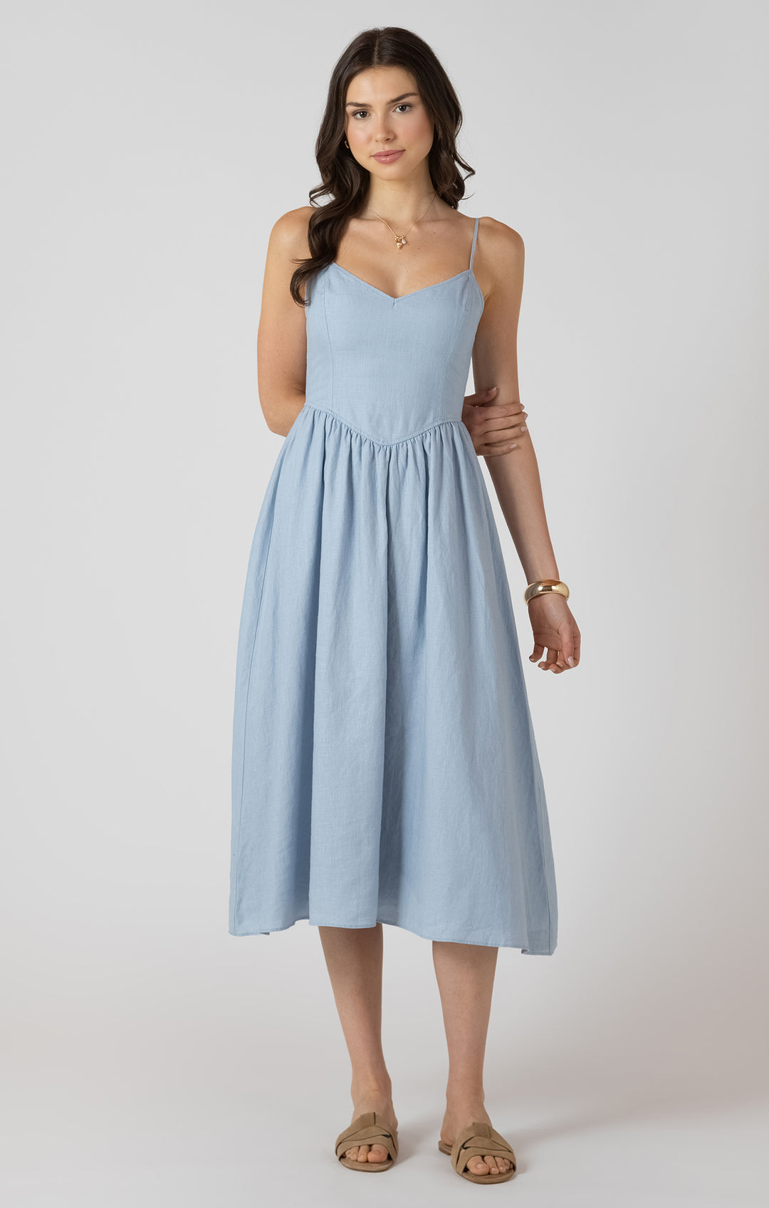 Linen V-Waist Maxi Dress
