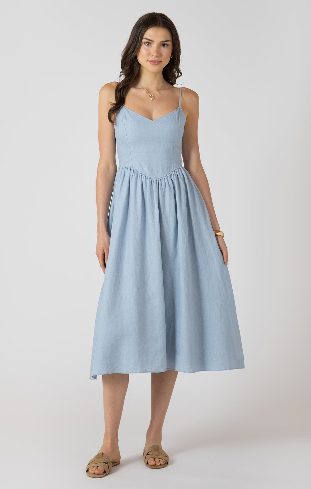 Linen V-Waist Maxi Dress