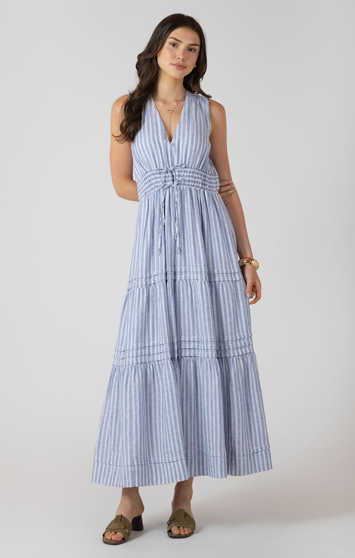 Linen Pleat Detail Smocked Maxi Dress