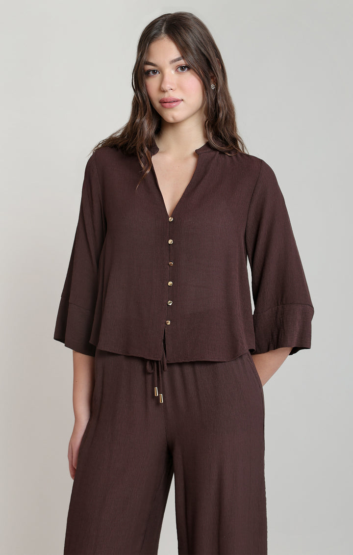 Wide Sleeve Blouse - Dark Chocolate
