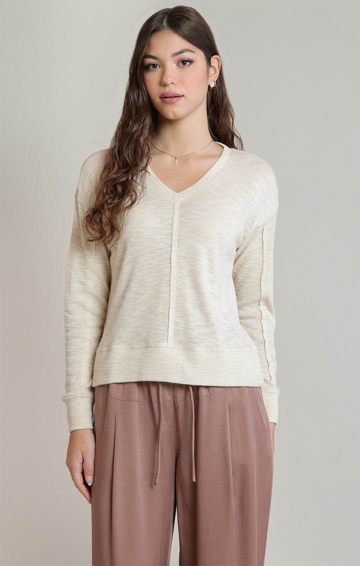 V-Neck Knit Top - Shell