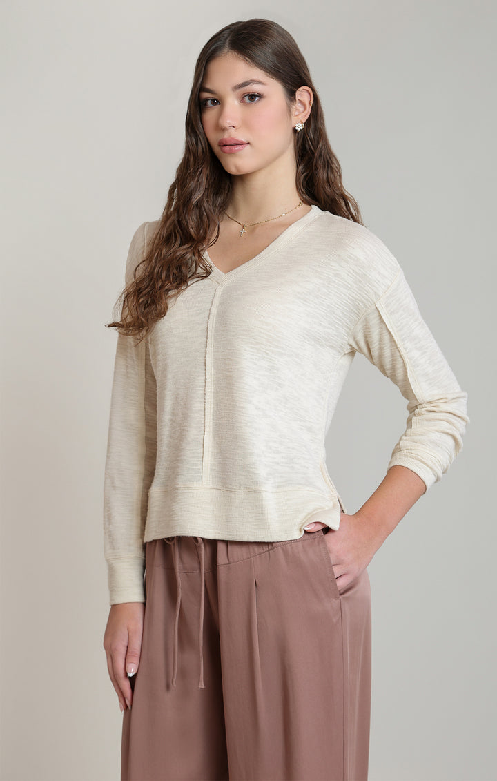 V-Neck Knit Top - Shell