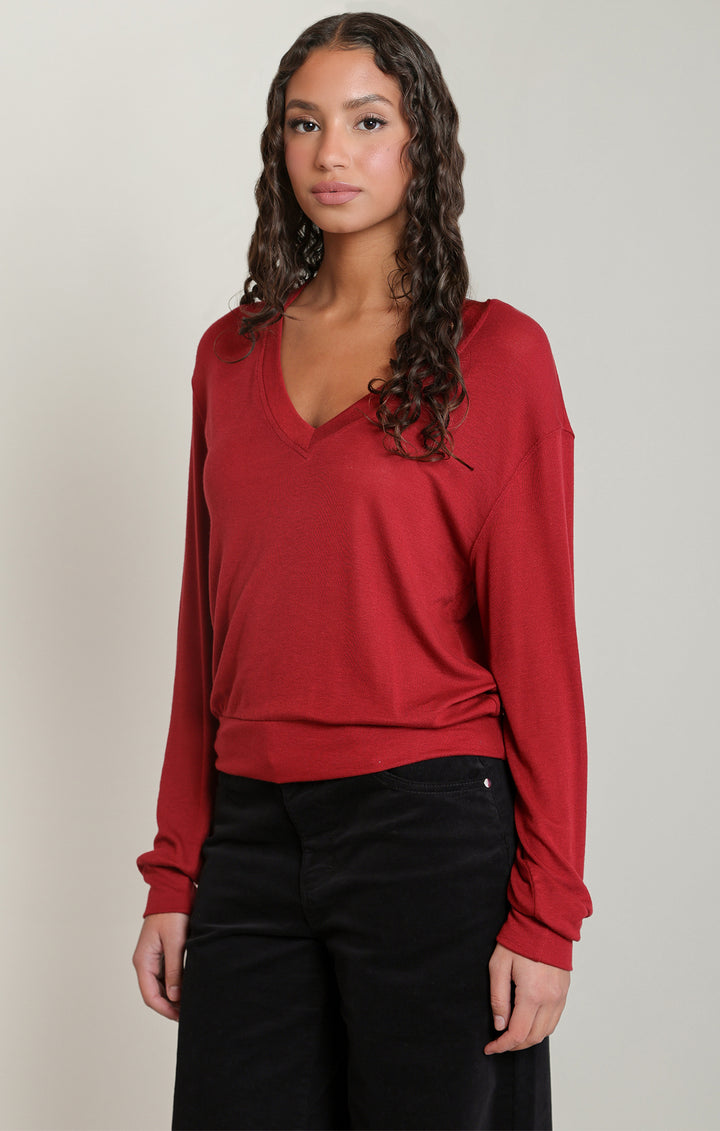 Red V-Neck Long Sleeve
