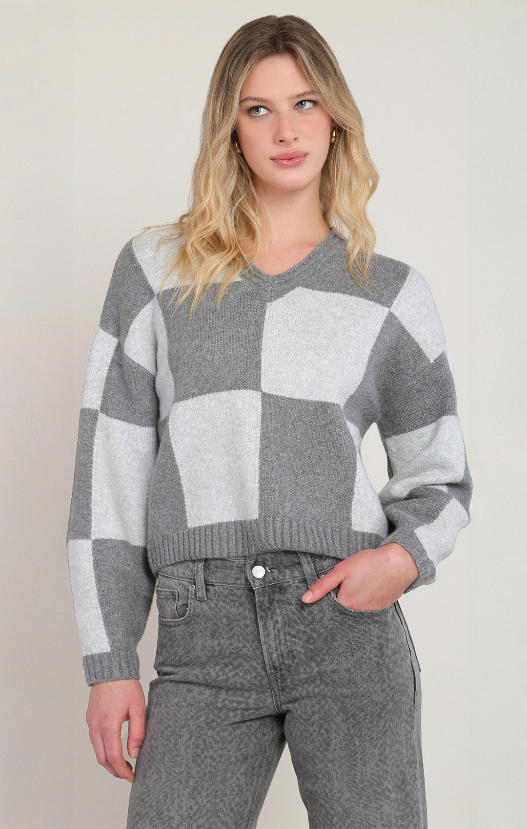 Grey Color Block Sweater