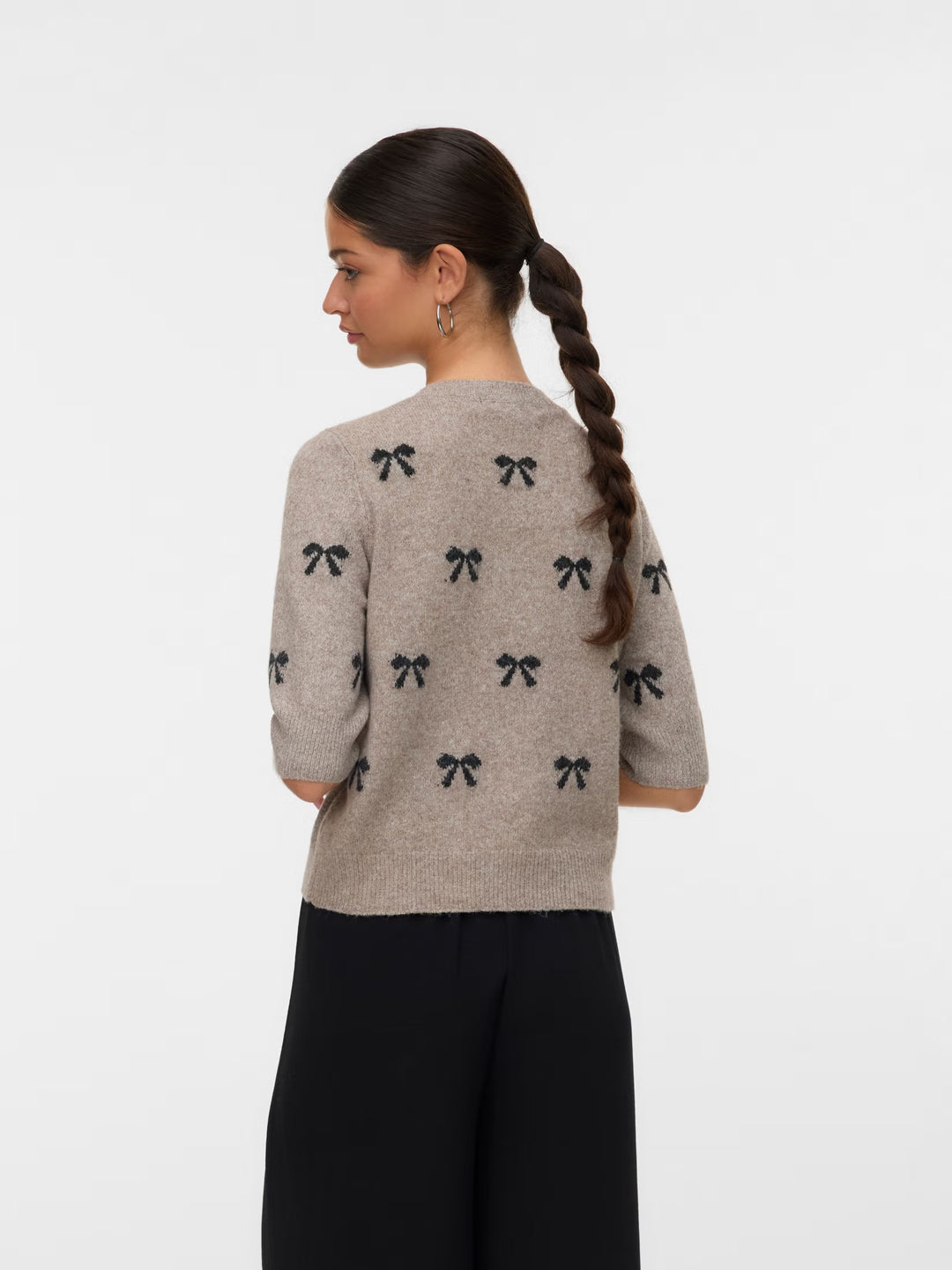 Doffy Short Sleeve Knit Sweater - Black Bows