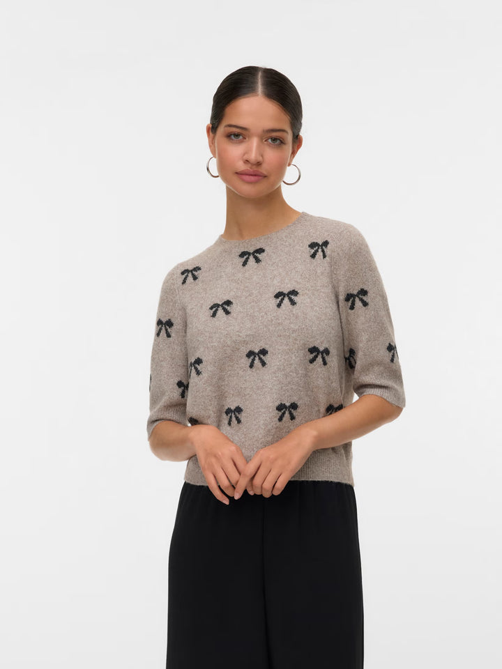 Doffy Short Sleeve Knit Sweater - Black Bows