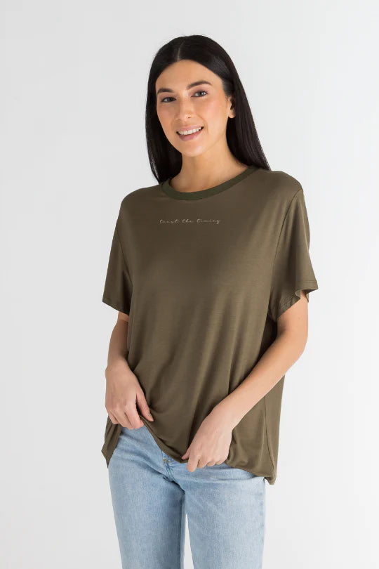 Trust the Timing Box Tee- Evergreen