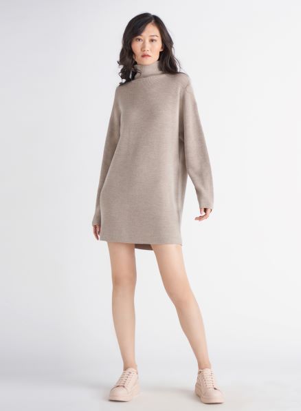 Beige Turtle Neck Sweater Dress