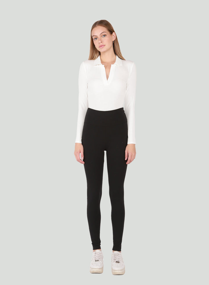 V-Neck Polo Long Sleeve Bodysuit